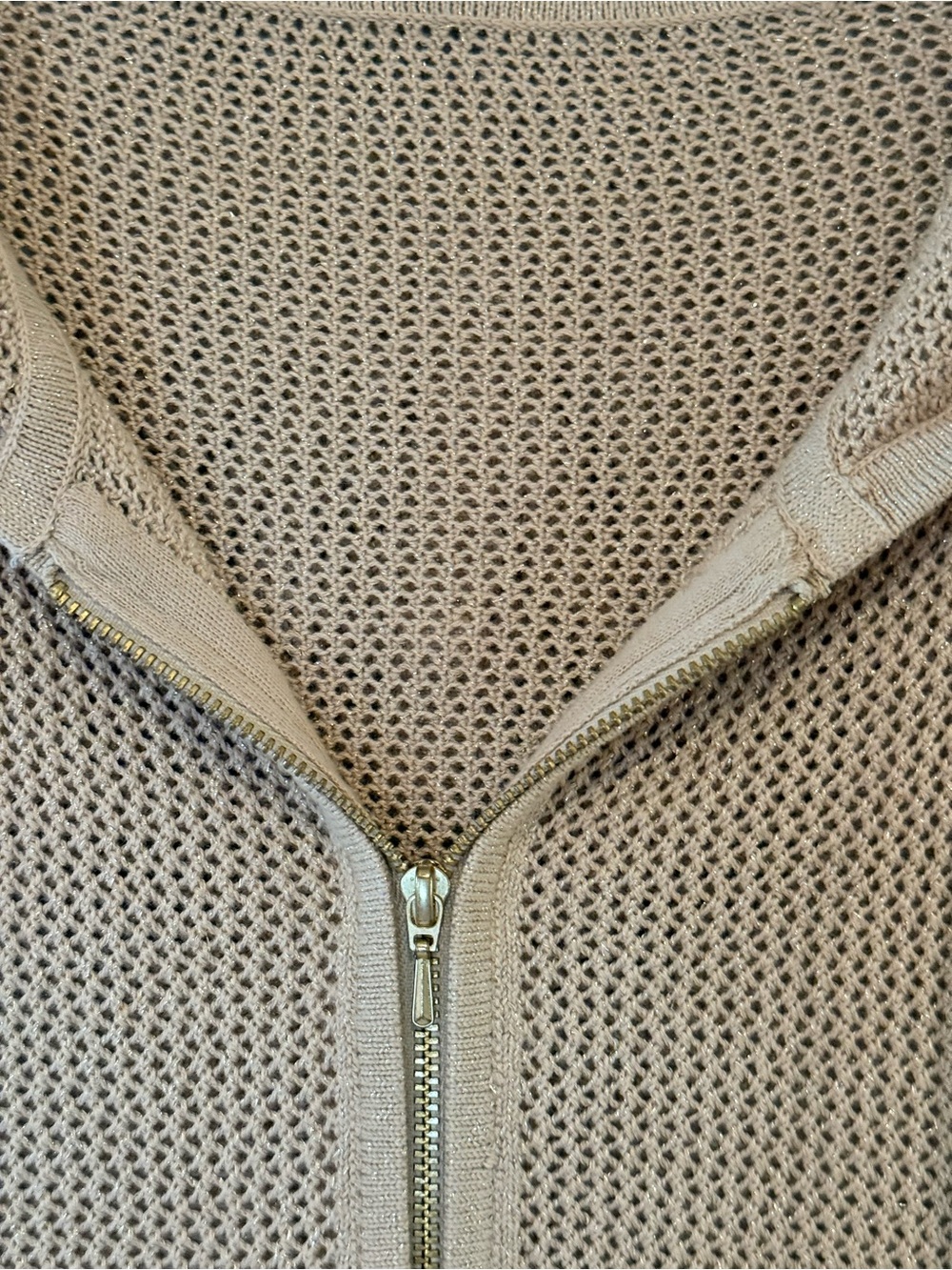 Chico’s Gold Zip-Up Hooded Drawstring Knit Sweater Jacket Metallic Sparkles - Picture 3 of 9